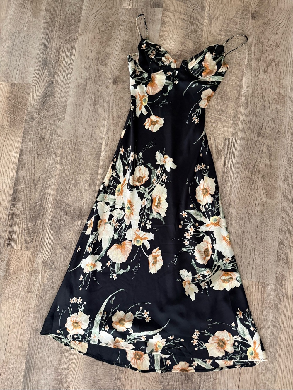 Astr Black Floral Slip Midi Dress with black and yellow floral - Picture 3 of 6